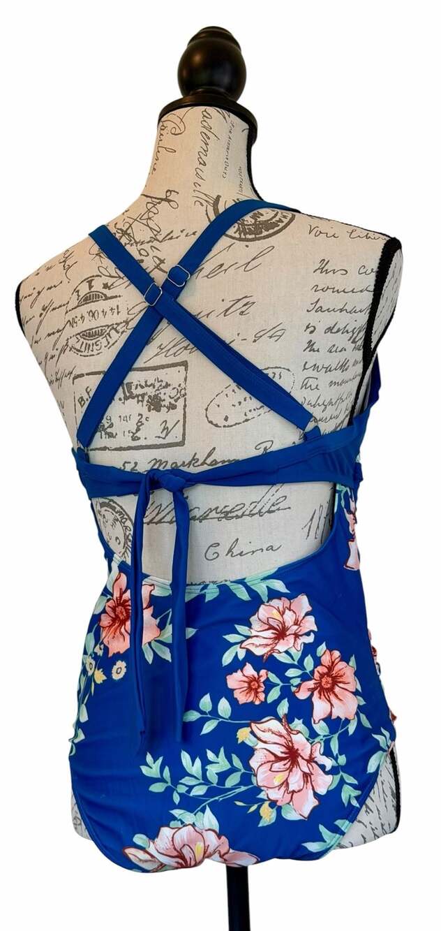Eomenie Women's One-Piece Cutout Floral Swimsuit with Wrap Tie Back - Picture 10 of 11